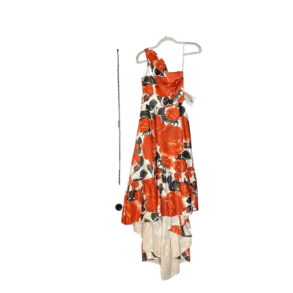 Alberta Tanzini Women's One-Shoulder Floral Ruffled Hem Dress Size 42 NWT